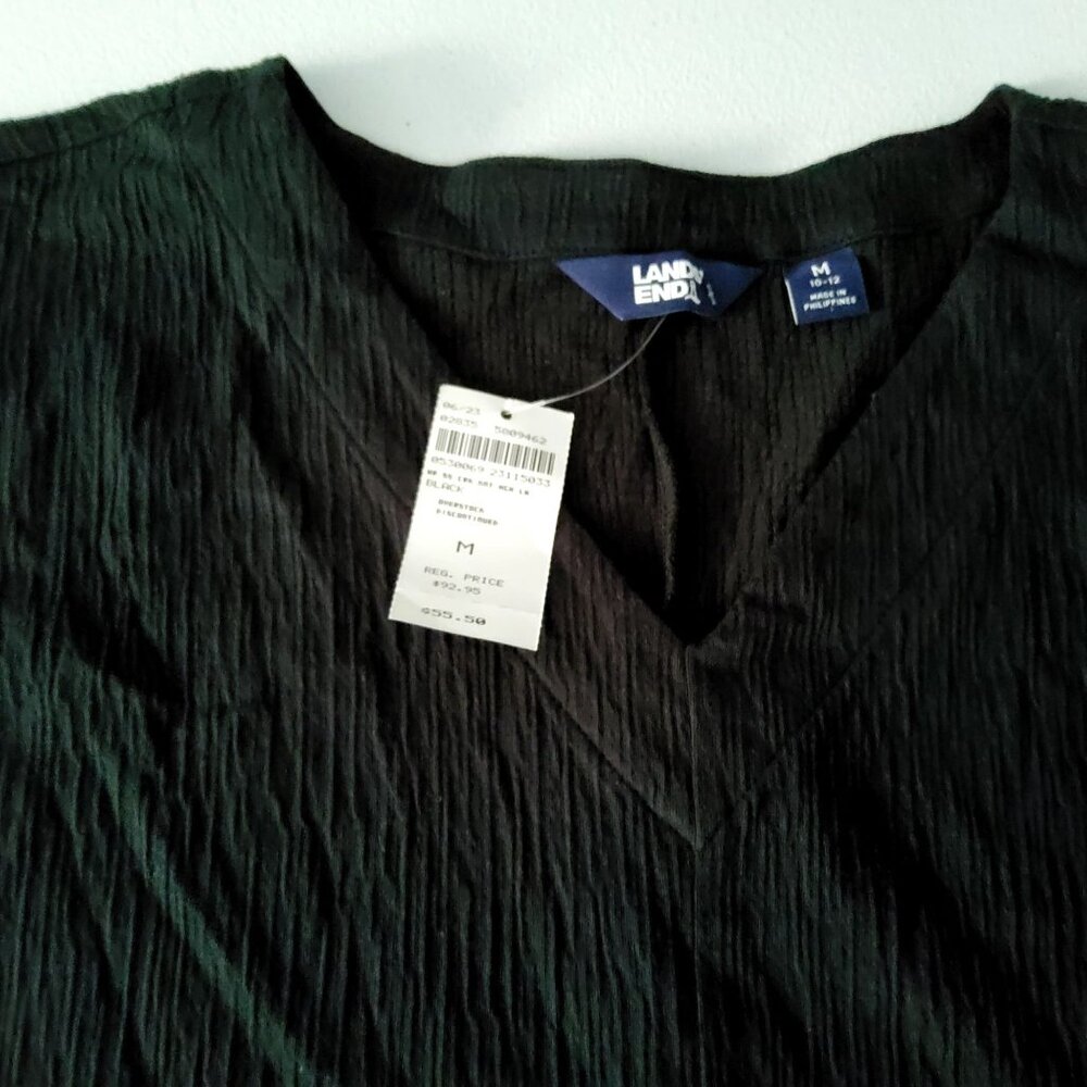 Lands End Womens Black Crinkle Midi Dress Size M V-neckline Crinkle texture - Picture 4 of 8